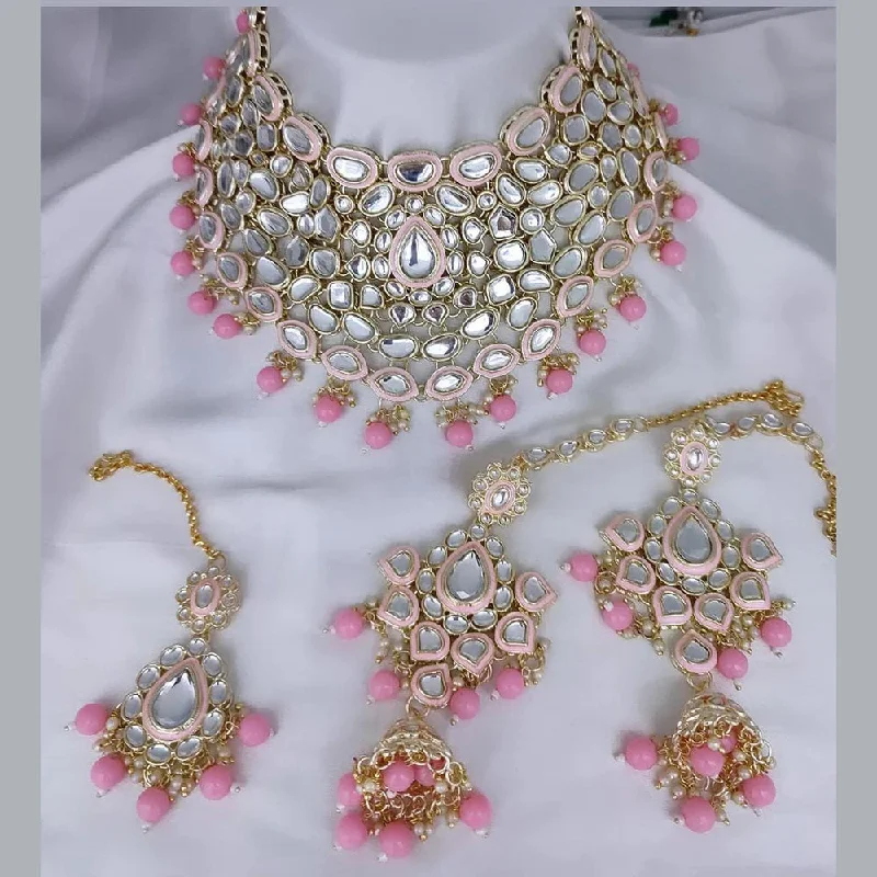 women’s handmade necklaces-Gehana Mahal Gold Plated Kundan Stone Necklace Set