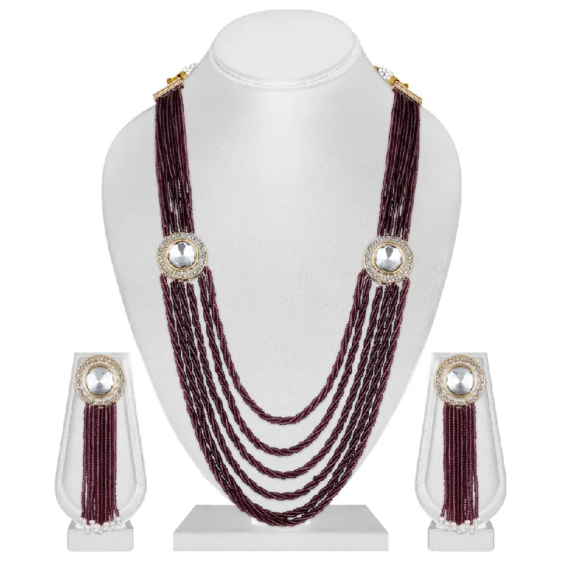 women’s emerald necklaces-Mahi Gold Plated Maroon and White Crystal Beaded Maharani Layered Necklace Set for Women (NL1103812GMar)