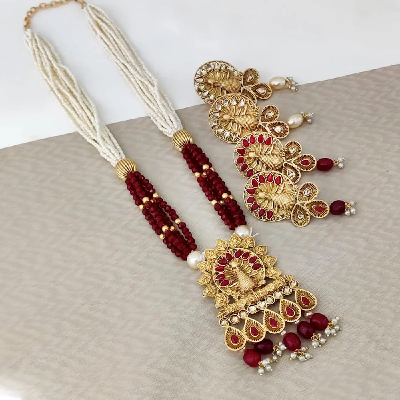 women’s name necklaces with gemstones-Rani Sati Jewels Gold Plated Pota Long Necklace Set