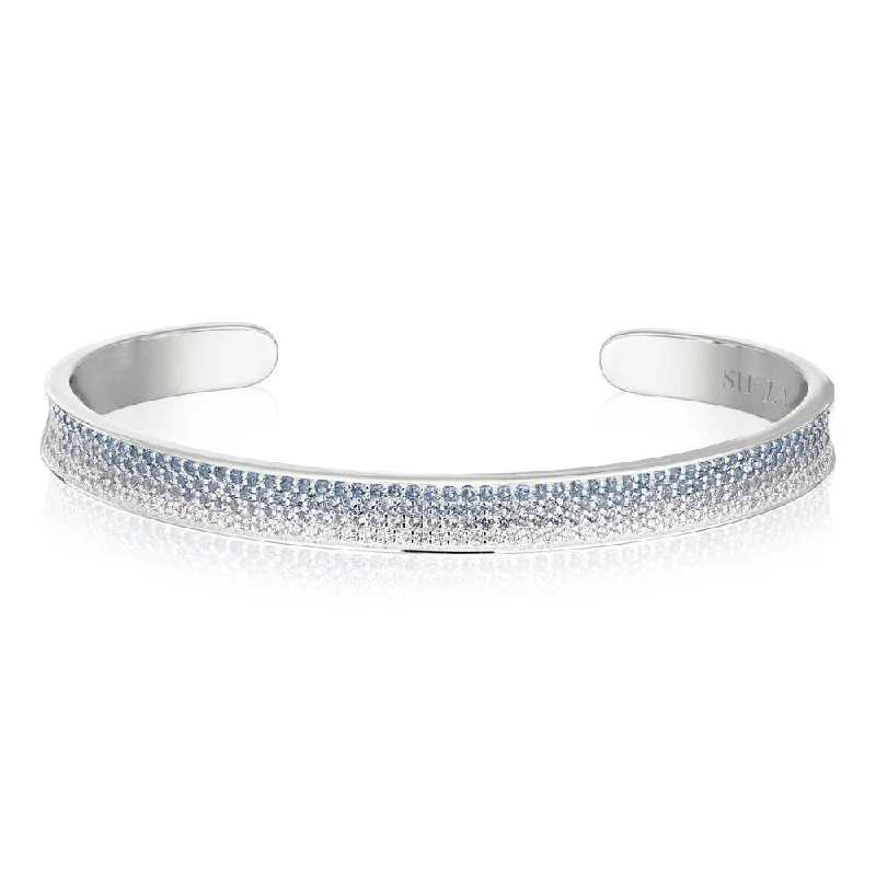 women’s statement bangles-Felline Concavo Silver Bangle w. Blue Zirconias