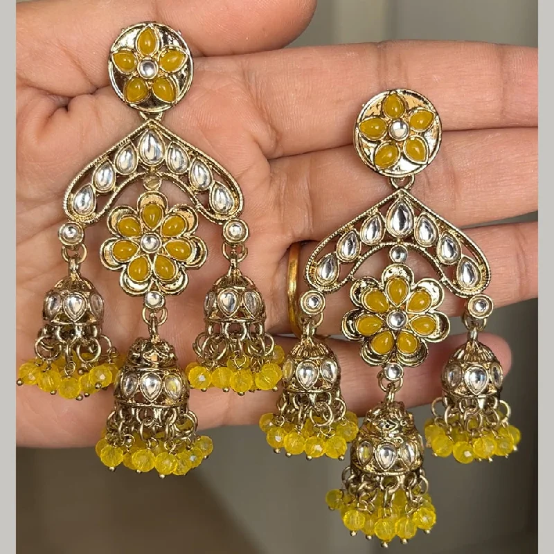 women’s beaded earrings-ShringarStreet Gold Plated Kundan And Beads Jhumki Earrings