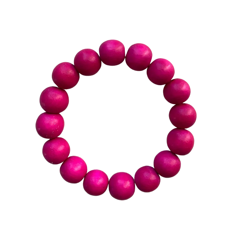 women’s bold bangles-Fuchsia Pink Round Wood 10mm Bracelet