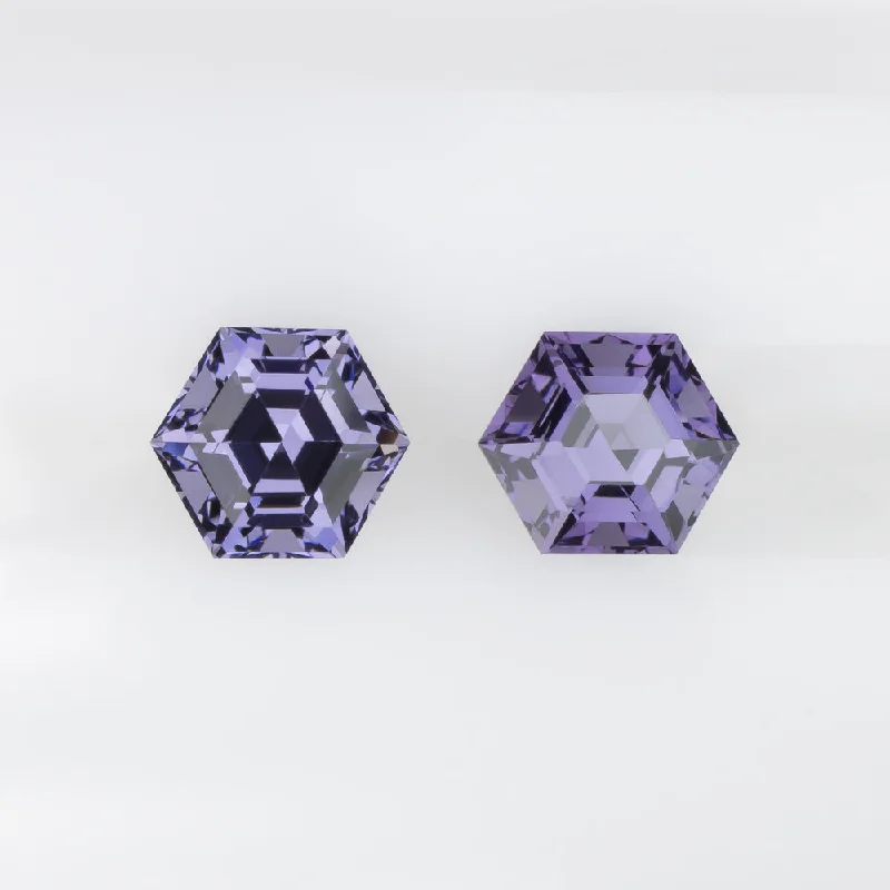 women’s heart-shaped earrings-SPINEL MATCHING PAIR STUD EARRINGS PURPLE HEXAGON SHAPE CUT GEOMETRIC 1.34ct