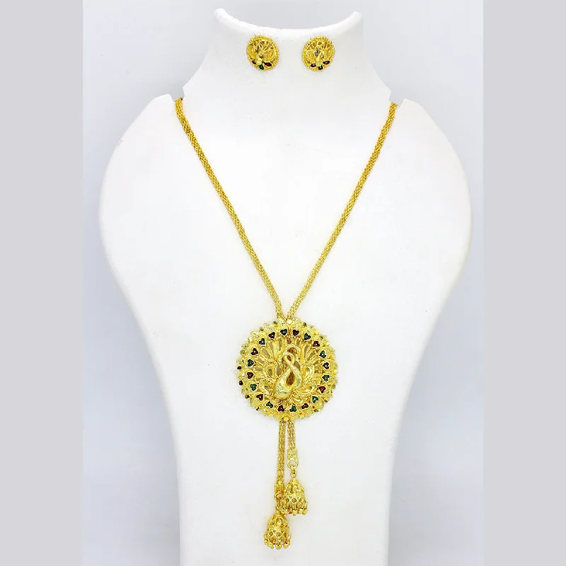 women’s simple chain necklaces-Mahavir Dye Gold Plated Long Necklace Set