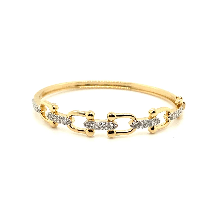 women’s stackable bracelets-Diamond Barbell Link Hinged Bangle