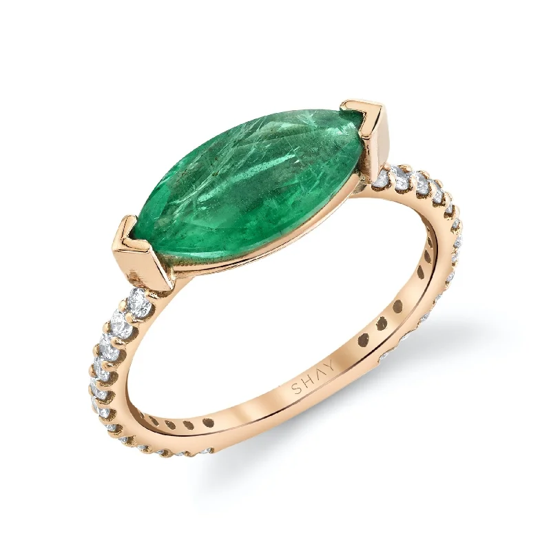 women’s simple rings-EMERALD SOLITAIRE MARQUISE PINKY RING