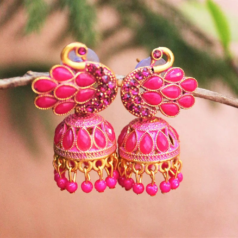 women’s drop earrings-H K Fashion Gold Plated Pota Stone Jhumki Earrings