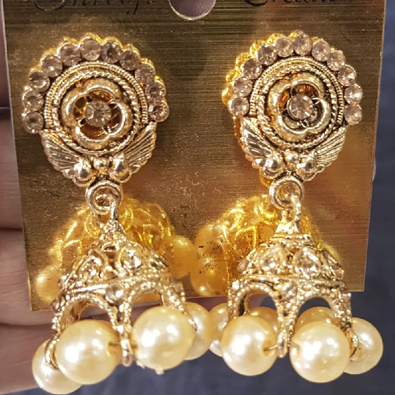 women’s moonstone earrings-Shreeji Gold Plated Crystal Stone Jhumki Earrings