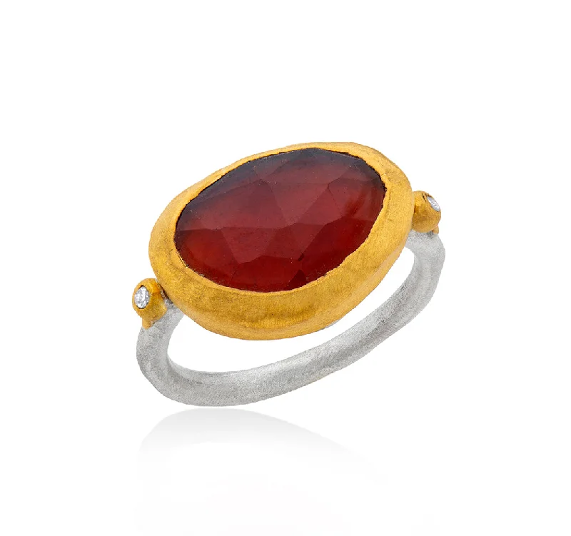 women’s men’s rings-Nava Zahavi Yellow Gold Hessonite and Diamonds Ring