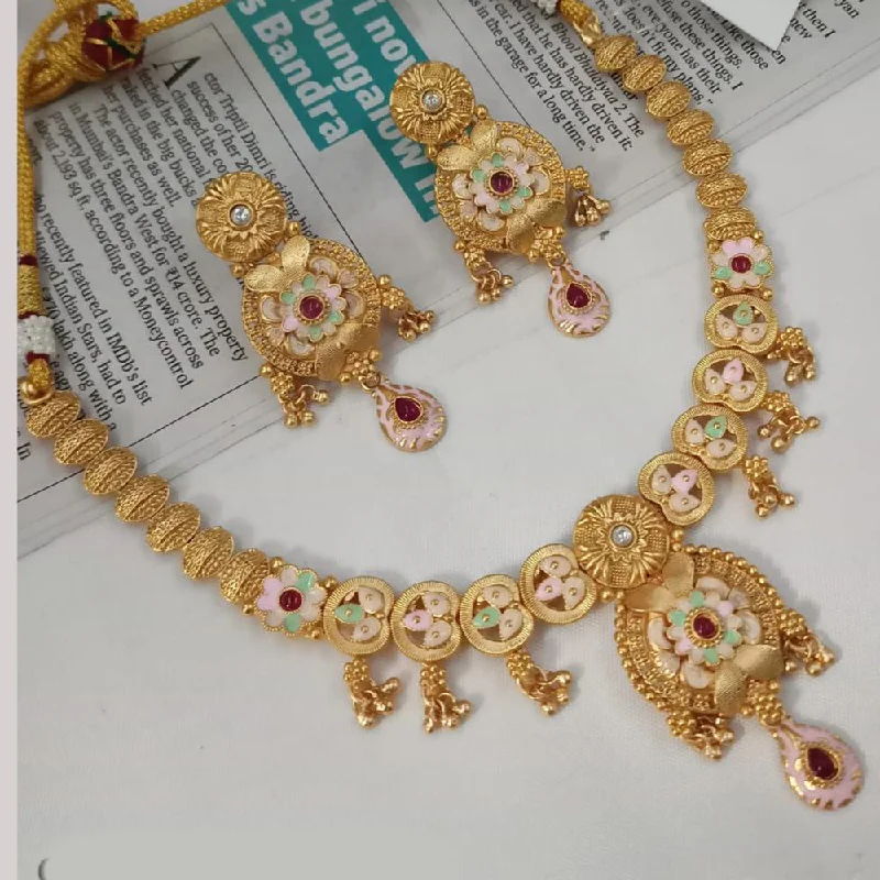 women’s fine gold necklaces-Padmawati Bangles Gold Plated Pota Stone And Pearls Meenakari Necklace Set