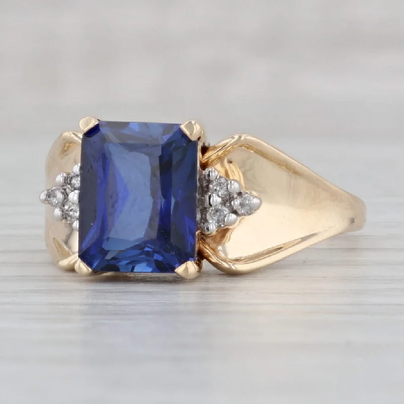 women’s halo engagement rings-1.06ctw Lab Created Blue Sapphire Diamond Ring 10k Yellow Gold Size 11.75