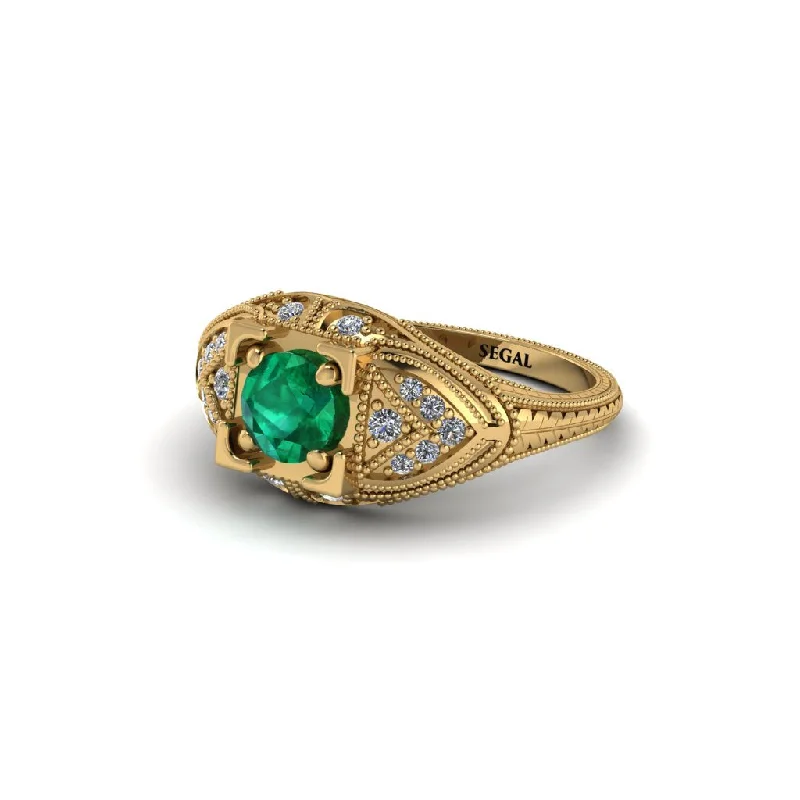 women’s stackable engagement rings-Round Emerald Filigree Art Deco Vintage Engagement Ring - Bree No. 4