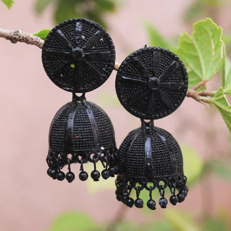 women’s anniversary earrings-H K Fashion Black Plated Jhumki Earrings