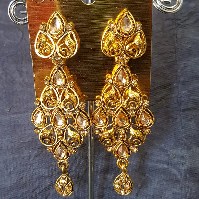 women’s gemstone hoop earrings-Shreeji Gold Plated Crystal  Stone Dangler Earrings