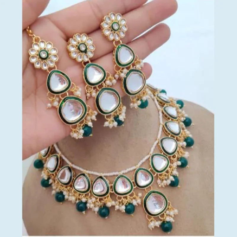 women’s layered gold necklaces-India Art Gold Plated Kundan Stone And Pearls Necklace Set