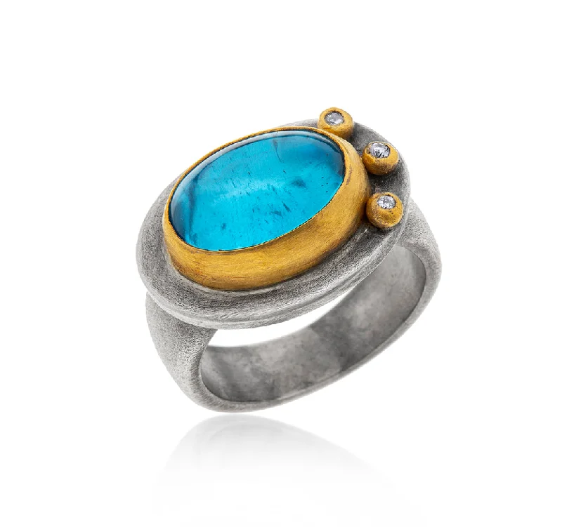 women’s handmade rings-Nava Zahavi Yellow Gold Blue Topaz and Diamonds on Sterling Silver Ring