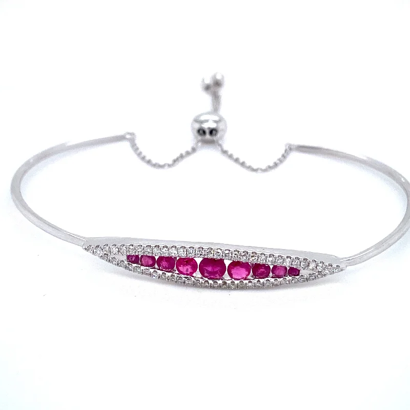 women’s simple bangles-Ruby & Diamond Adjustable Bangle