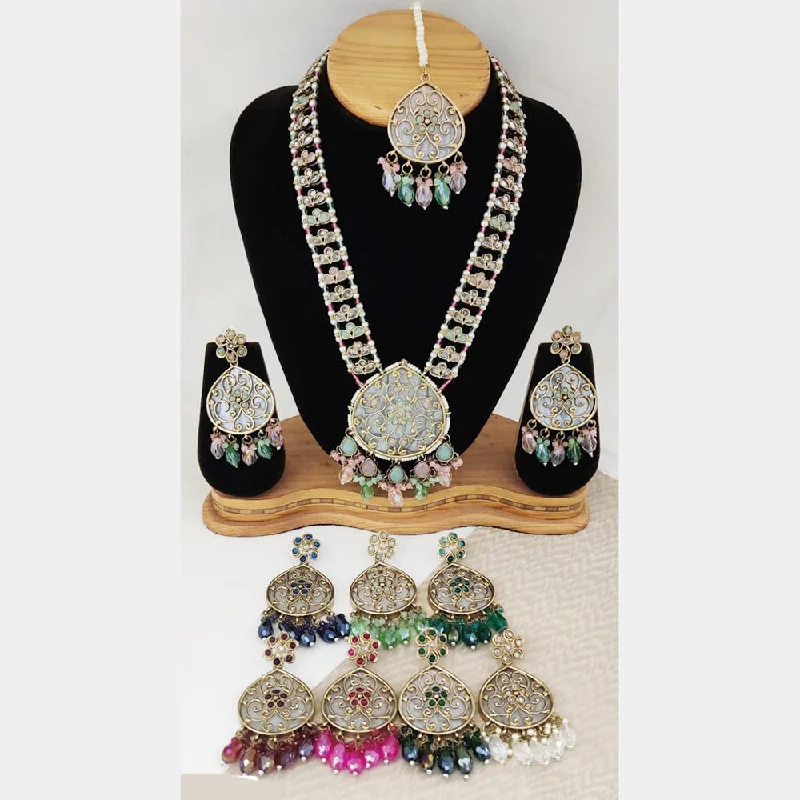 women’s silver chain necklaces-Rani Sati Jewels Gold Plated Long Necklace Set