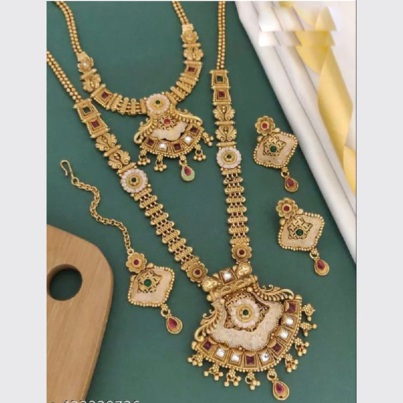 women’s elegant necklaces-Akruti Collection Gold Plated Pota Stone And Pearls Necklace Set