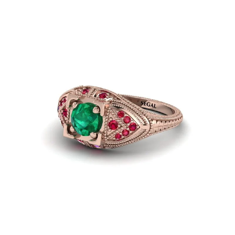 women’s two-tone engagement rings-Round Emerald Filigree Art Deco Vintage Engagement Ring - Bree No. 50