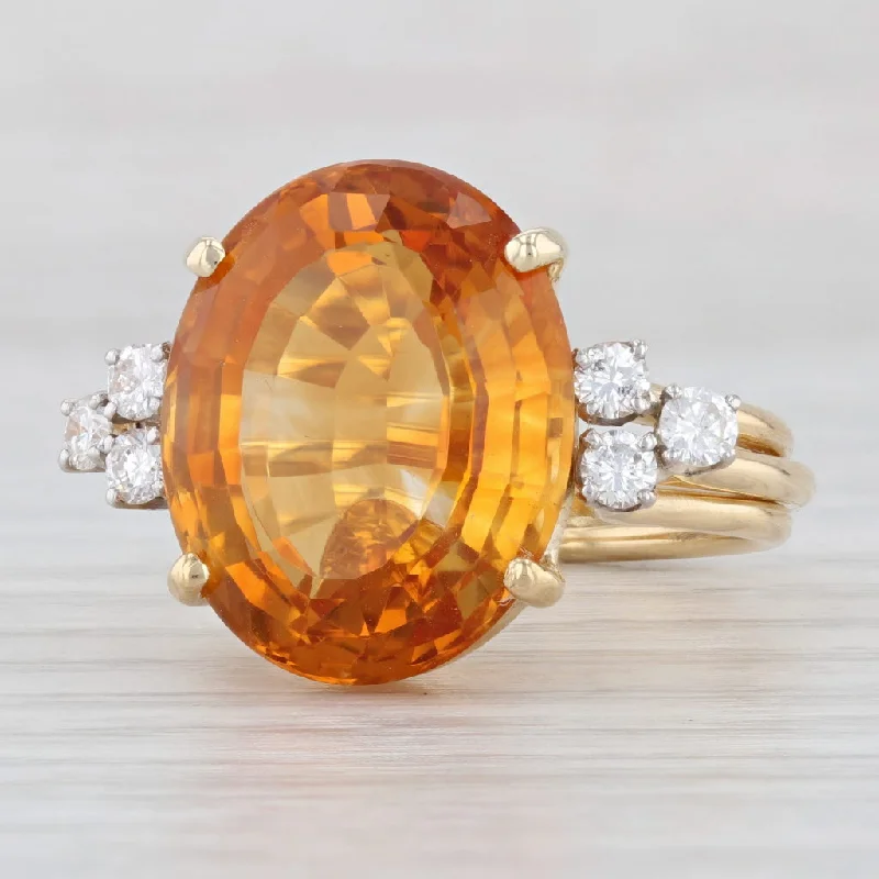 women’s engagement rings with matching bands-12.16ctw Oval Citrine Diamond Ring 18k Yellow Gold Size 7.5 Cocktail