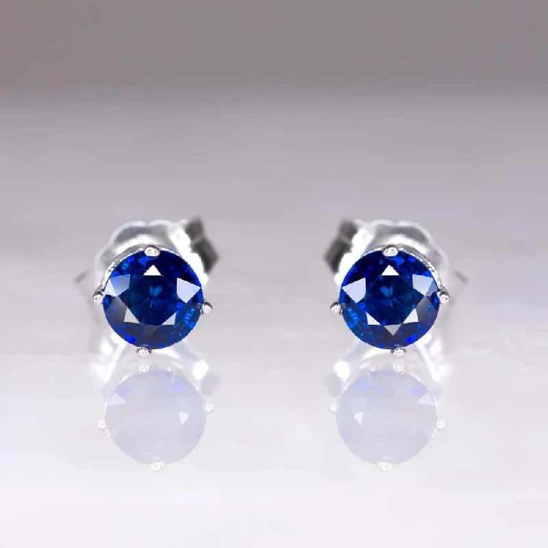 women’s vintage gold earrings-NATURAL SAPPHIRE VINTAGE STYLE STUD EARRINGS 14K WHITE GOLD FILIGREE BLUE ROUND