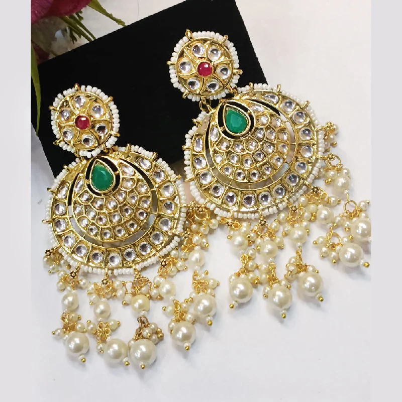 women’s trendy drop earrings-Exotica Collection Gold Plated Kundan Dangler Earrings