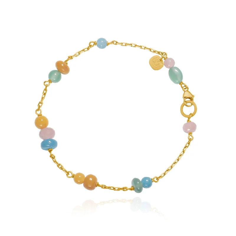 women’s hand-stamped bracelets-Piccolo Melrose 18K Gold Bracelet w. Aventurine & Guava quartz