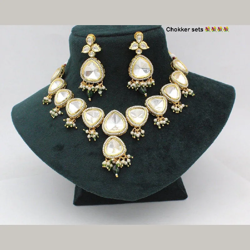 women’s gemstone necklaces-Manisha Jewellery Gold Plated Kundan Necklace Set