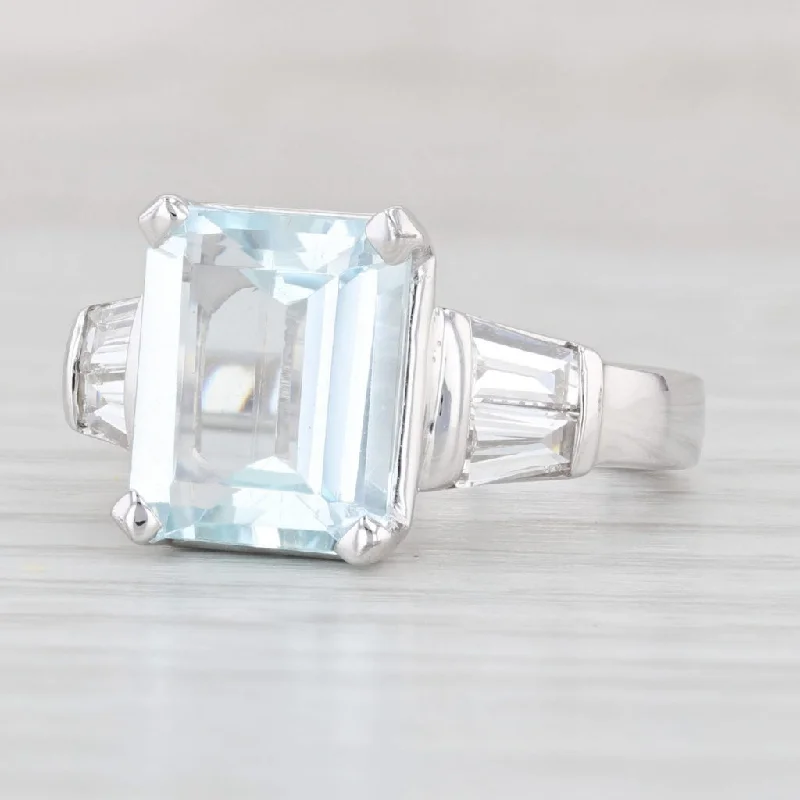 women’s vintage-inspired engagement rings-4.15ctw Aquamarine Diamond Ring 14k White Gold Size 7.75