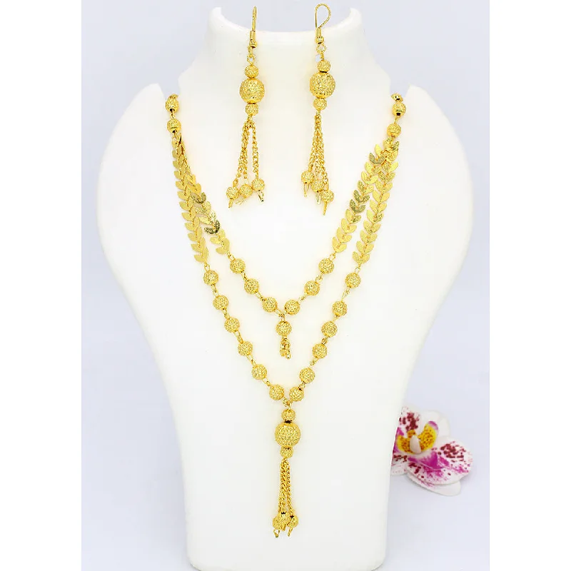 women’s long necklaces-Mahavir Dye Gold Long Necklace Set