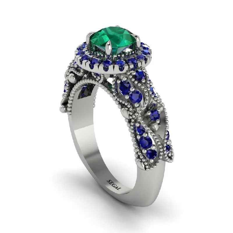 women’s three-stone engagement rings-Exclusive Halo Emerald Milgrain Engagement Ring - Kendra No. 66