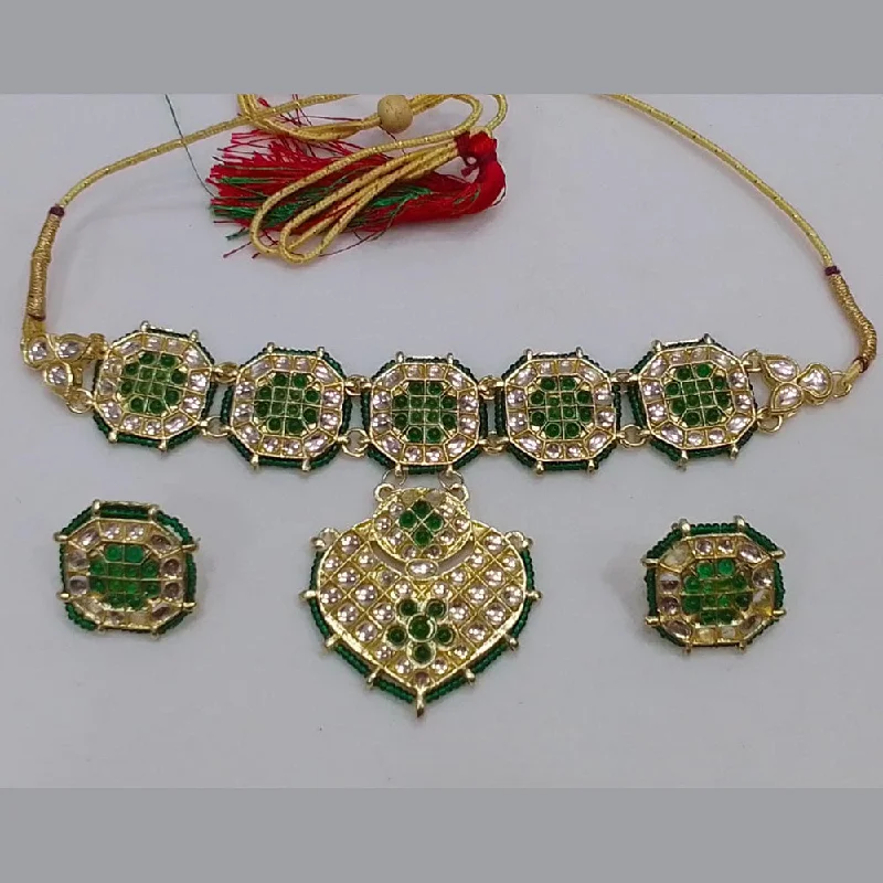 women’s custom necklaces-Midas Touch Gold Plated Kundan Stone Choker Necklace Set