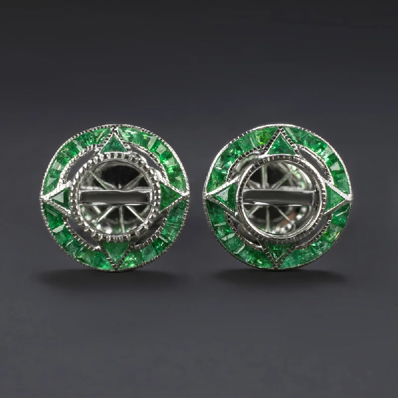 women’s diamond drop earrings-VINTAGE STYLE EMERALD SEMI MOUNT EARRINGS 5.5mm STUD SETTINGS ART DECO TARGET