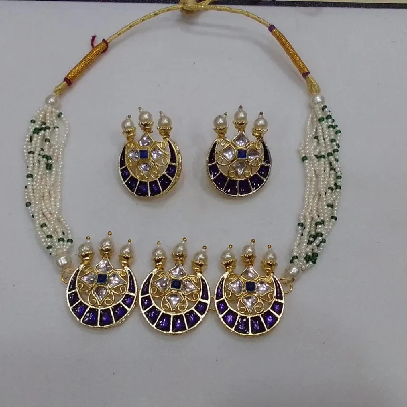 women’s pendant necklaces-Midas Touch Gold Plated Pearl And Kundan Stone Choker Necklace Set