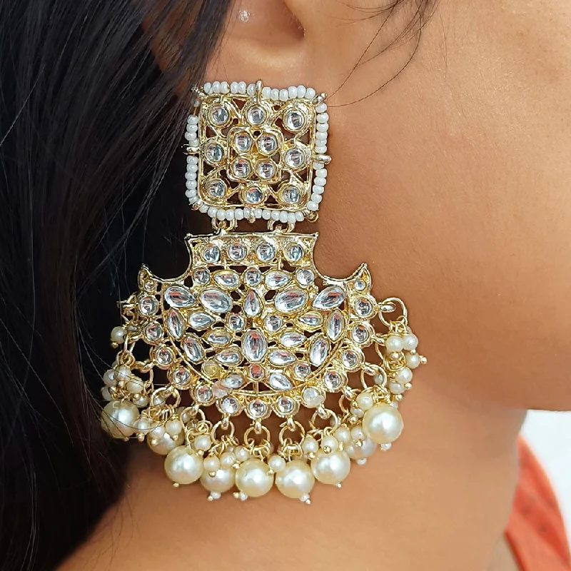 women’s luxury stud earrings-Gehana Mahal Gold Plated Kundan And Pearl Dangler Earrings