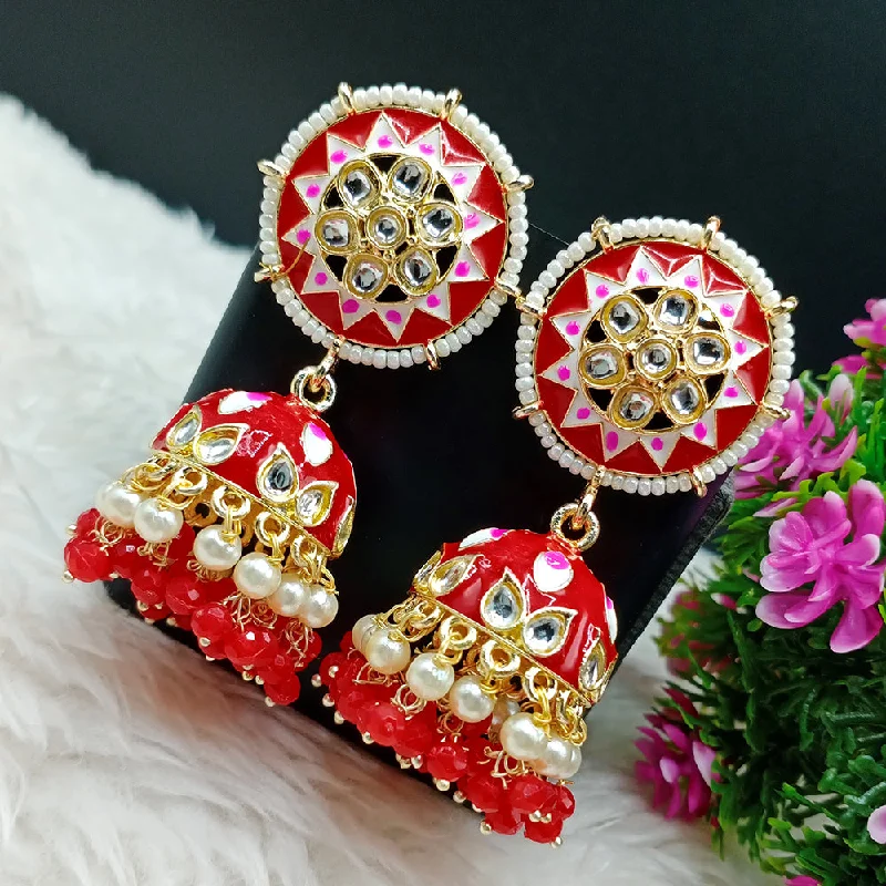 women’s hoop earrings with diamonds-Lalso Lifestyle Gold Plated Partywear Big Size Meenakari Kundan Jhumka Earrings