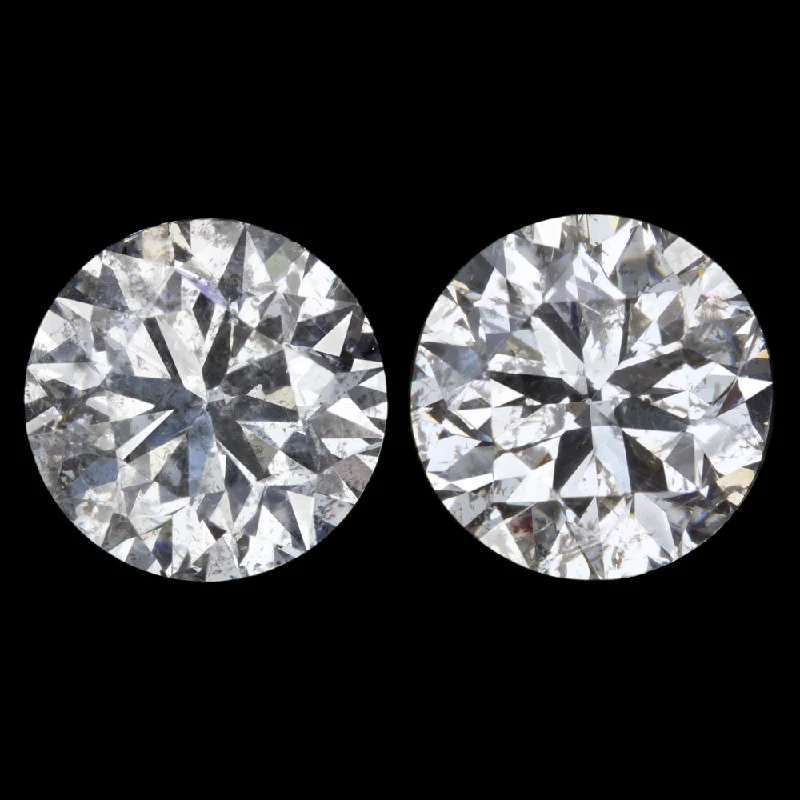 women’s gold stud earrings-2.42ct NATURAL DIAMOND STUD EARRINGS MATCHING PAIR ROUND BRILLIANT CUT 2.5 CARAT