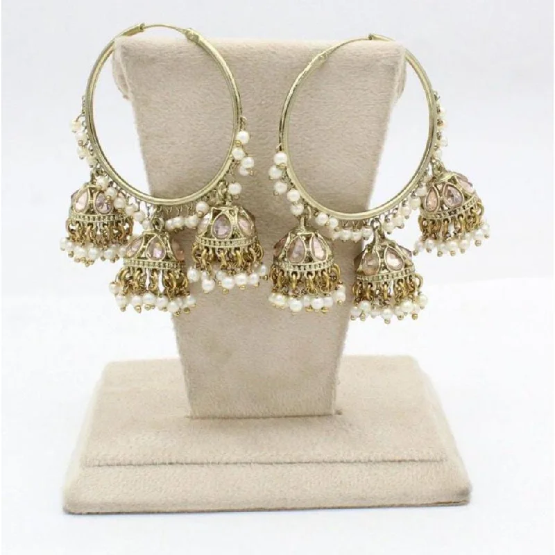 women’s dangly earrings-Sai Fashion Gold Plated Pota Stone And Pearl Jhumki Earrings