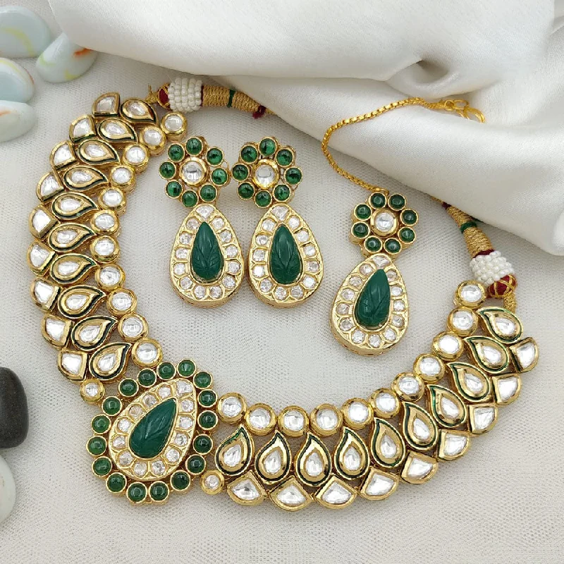 women’s circular pendant necklaces-Jewel Addiction Gold Plated Polki Kundan Necklace Set