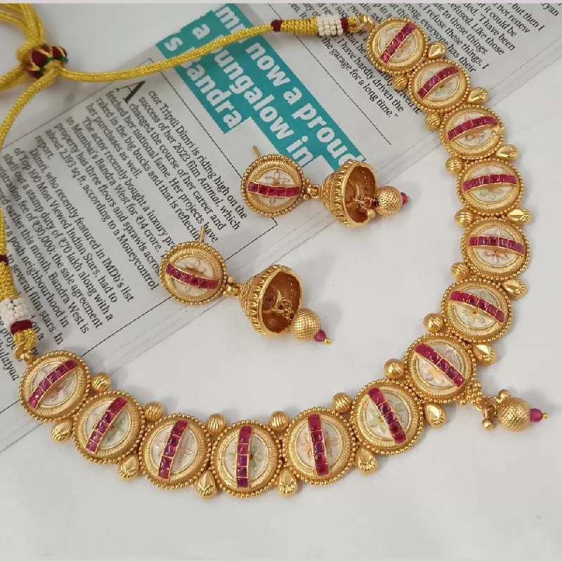 women’s engagement necklaces-Padmawati Bangles Gold Plated Pota Stone And Pearls Meenakari Necklace Set