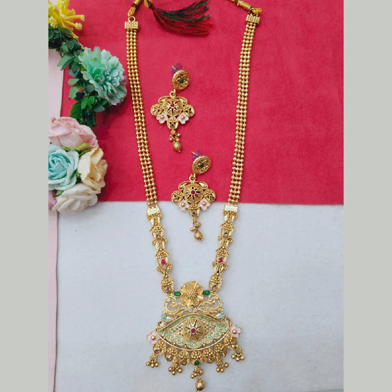 women’s double chain necklaces-Manisha Jewellery Gold Plated Pota And Meenakari Long Necklace Set