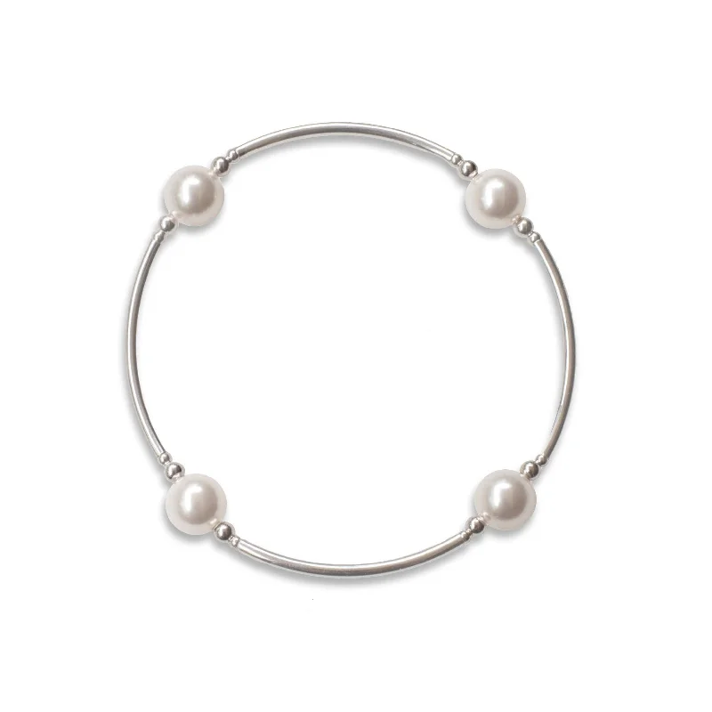 women’s oversized bracelets-8mm White Pearl Silver Blessing Bracelet: S