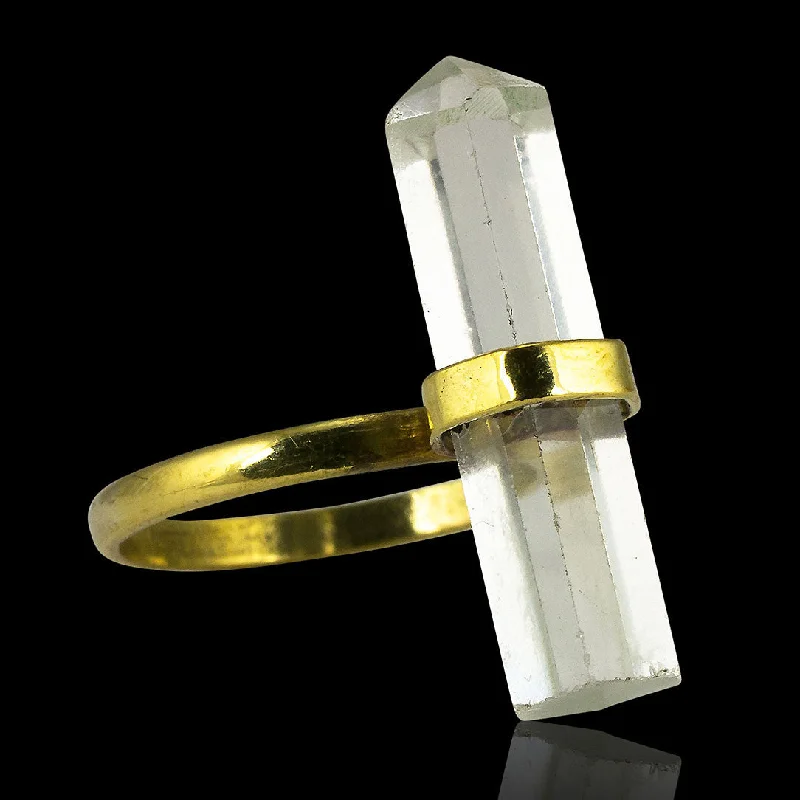 women’s handmade rings-<span>RBR-014<span>: </span></span>Quartz Crystal Ring - Brass