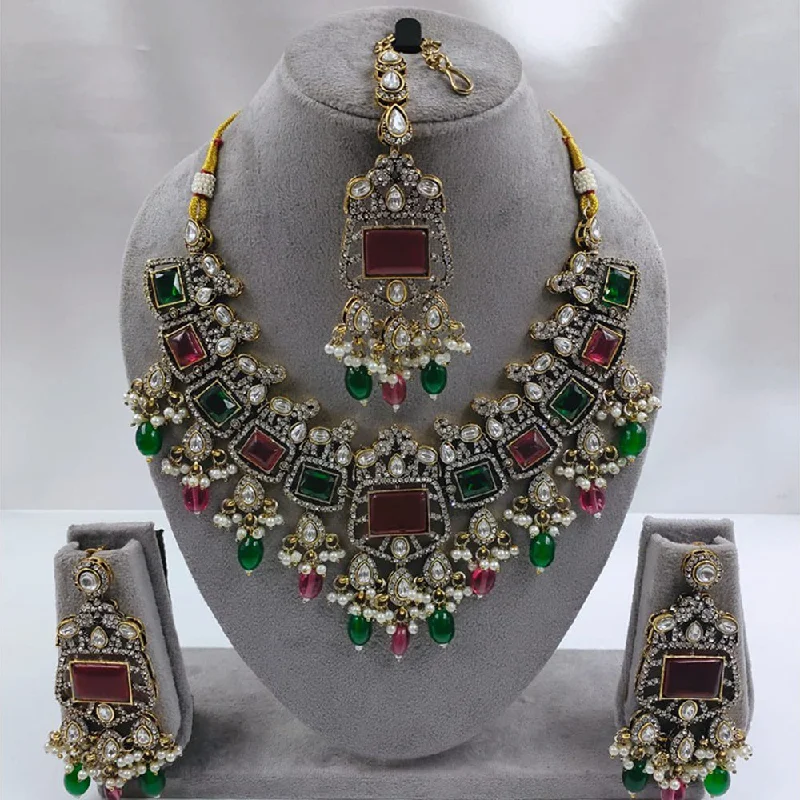 women’s handmade necklaces-Akruti Collection Gold Plated Kundan Stone And Beads Necklace Set