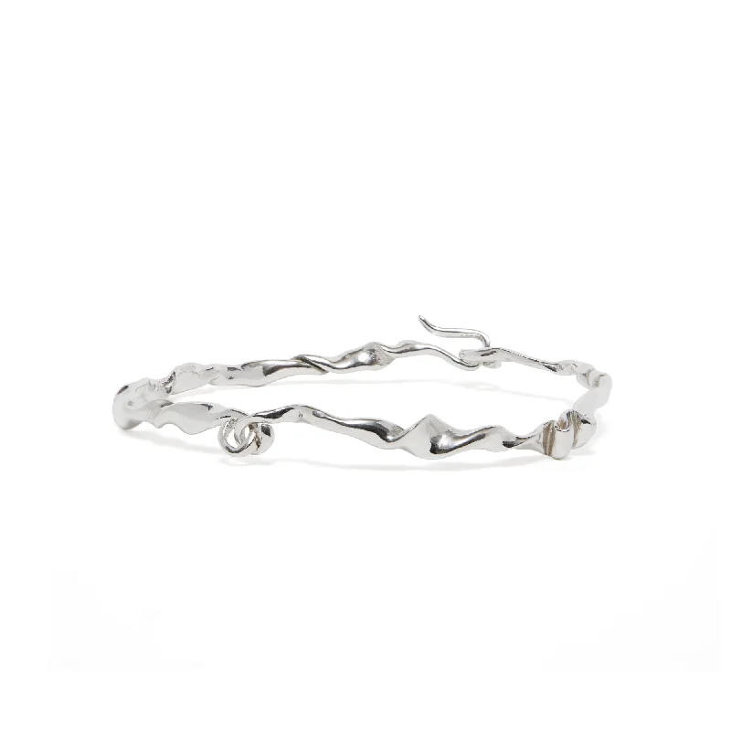 women’s wide cuff bracelets-Lactuca II Silver Bangle