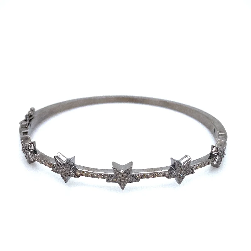 women’s black leather bracelets-Diamond Star Bangle