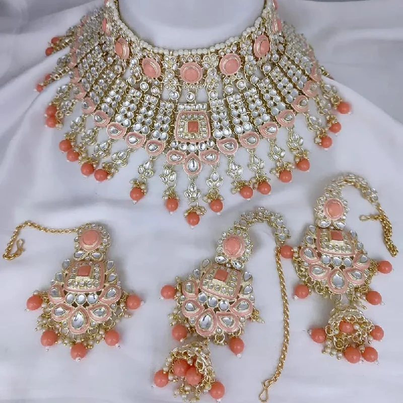 women’s silver coin necklaces-Gehana Mahal Gold Plated Kundan Stone Necklace Set