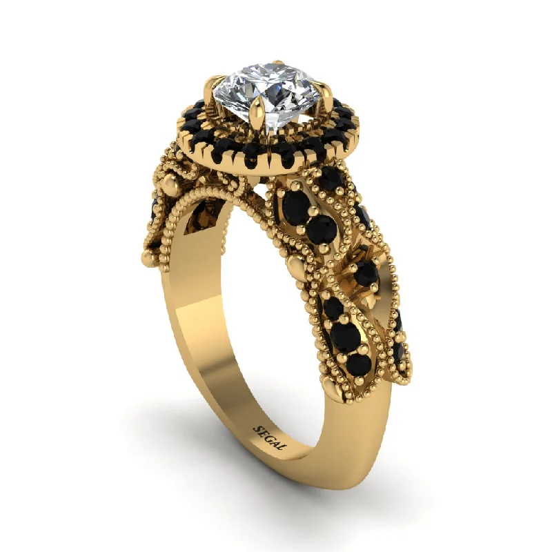 women’s multi-stone engagement rings-Exclusive Halo Diamond Milgrain Engagement Ring - Kendra No. 31