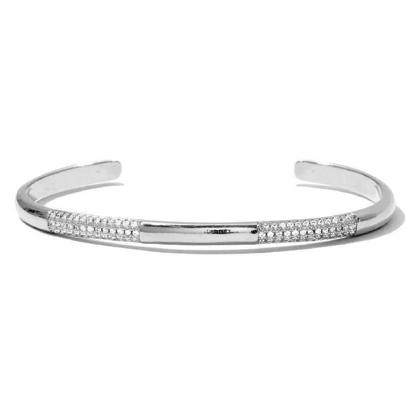 women’s round bangles-Easton Simple Silver Cuff with CZ Accents